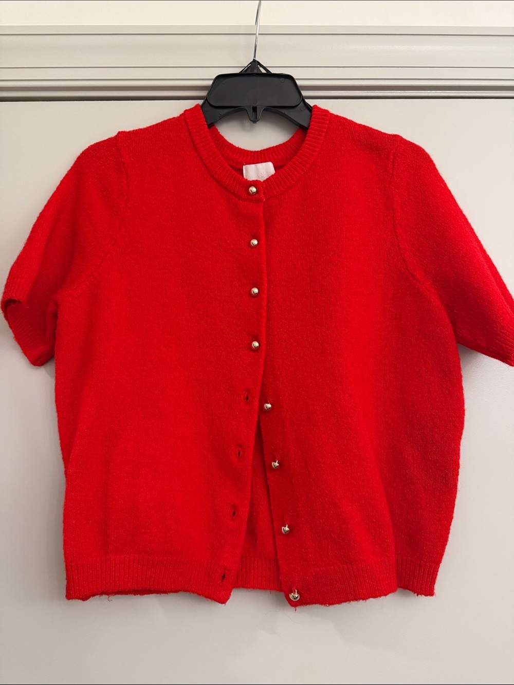 H&M Red Short-Sleeve Button Cardigan